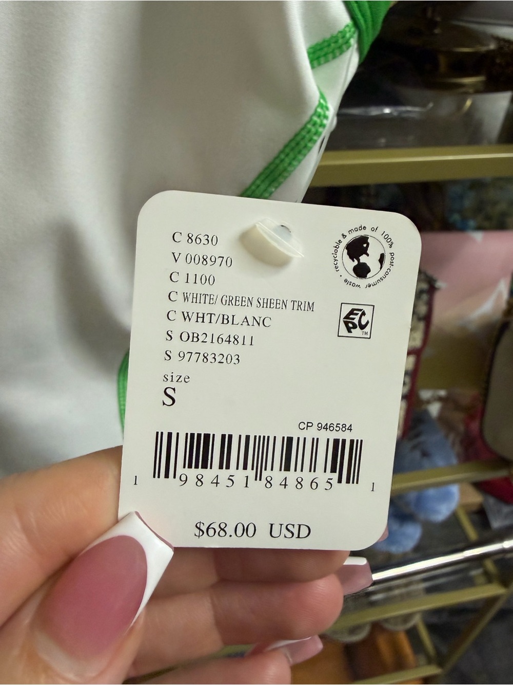 Kids White One-Piece Swimsuit with Green Trim - Picture 3 of 3
